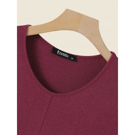 Solid V-neck Long Sleeve Casual Dress For Women