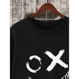 Mens Funny Smile Face Print Crew Neck Pullover Sweatshirts Winter