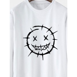 Mens Funny Smile Print Crew Neck Casual Pullover Sweatshirts Winter