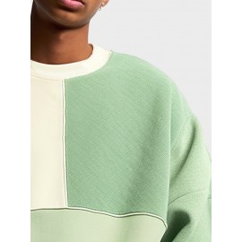 Mens Color Block Patchwork Crew Neck Loose Pullover Sweatshirts