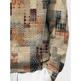 Mens Vintage Geometric Print Crew Neck Pullover Sweatshirts Winter