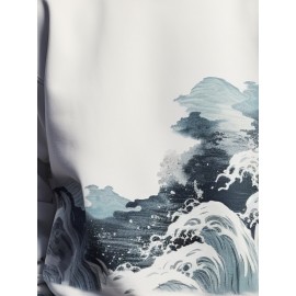 Mens Japanese Wave Ukiyoe Print Crew Neck Pullover Sweatshirts