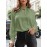 Women Satin Keyhole Neck Plain Casual Long Sleeve Blouse