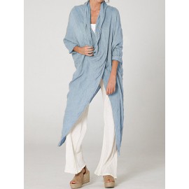 Vintage Long Sleeve Pile Collar Asymmetrical Long Blouse