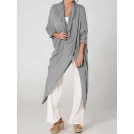 Vintage Long Sleeve Pile Collar Asymmetrical Long Blouse