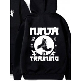 Mens Japanese Ninja Print Loose Long Sleeve Hoodies Winter