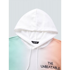 Mens Ombre Letter Print Drop Shoulder Loose Drawstring Hoodies