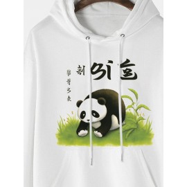 Mens Cute Panda Print Kangaroo Pocket Drawstring Hoodies Winter